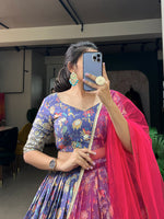 Thumbnail for Lorenvalley Lavender Chinon Digital Print with Embroidery Sequins Work Lehenga Choli with Dupatta - Distacart