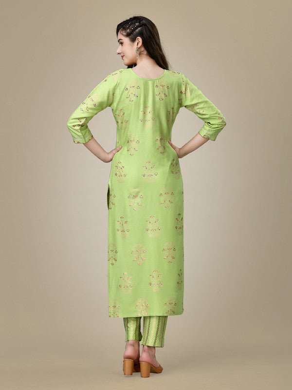 Green Embroidered Women Kurta Pant Set - Hiral Fashion