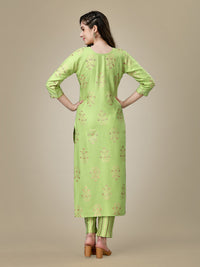 Thumbnail for Green Embroidered Women Kurta Pant Set - Hiral Fashion