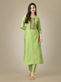 Thumbnail for Green Embroidered Women Kurta Pant Set - Hiral Fashion