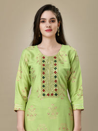 Thumbnail for Green Embroidered Women Kurta Pant Set - Hiral Fashion