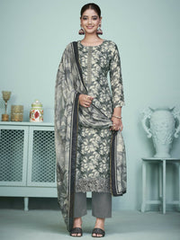Thumbnail for Aastha Fashion Women's Grey Muslin Digital Print with Resham Thread work Kurta with Trouser & Dupatta - Distacart