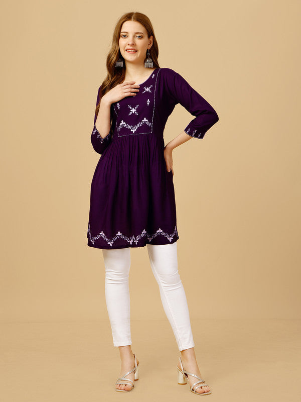 Purple Embroidered Women Top - Hiral Fashion