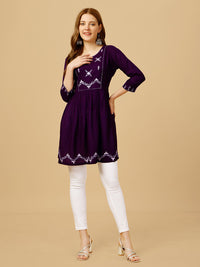 Thumbnail for Purple Embroidered Women Top - Hiral Fashion