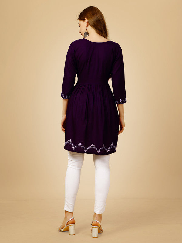 Purple Embroidered Women Top - Hiral Fashion