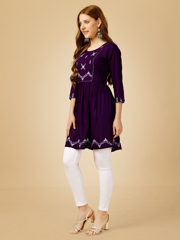Purple Embroidered Women Top - Hiral Fashion