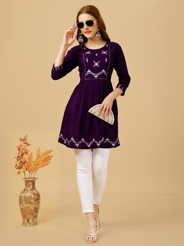 Purple Embroidered Women Top - Hiral Fashion