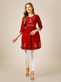 Thumbnail for Malishka Women's Embroidered A-Line Red Tunic - Distacart