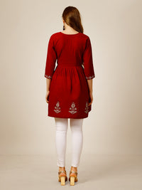 Thumbnail for Malishka Women's Embroidered A-Line Red Tunic - Distacart