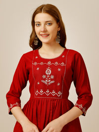 Thumbnail for Malishka Women's Embroidered A-Line Red Tunic - Distacart