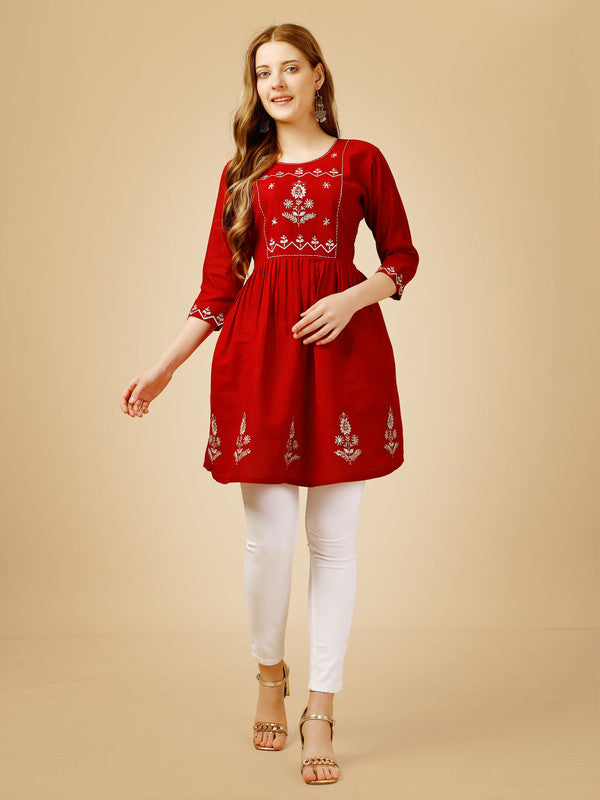 Red Embroidered Women Top - Hiral Fashion