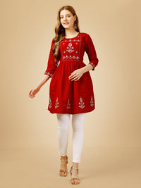 Thumbnail for Red Embroidered Women Top - Hiral Fashion