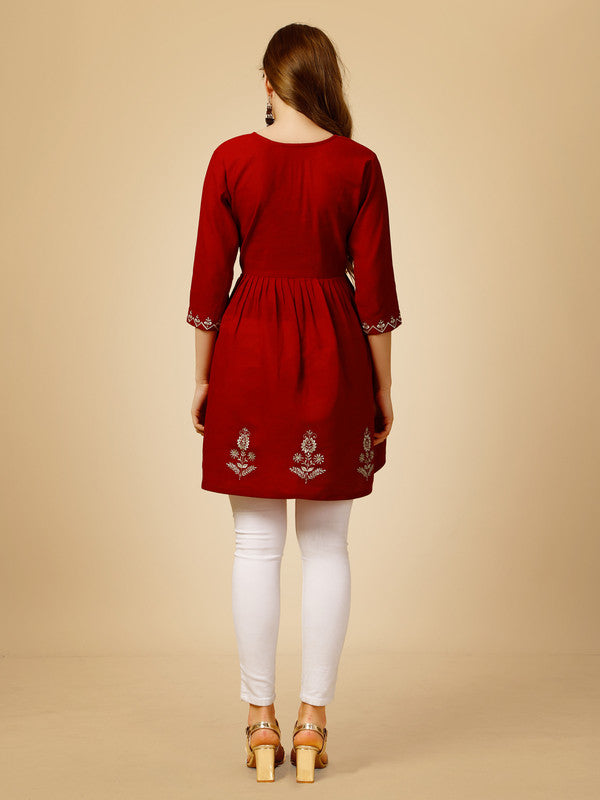 Red Embroidered Women Top - Hiral Fashion