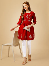 Thumbnail for Red Embroidered Women Top - Hiral Fashion