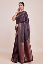 Thumbnail for Monjolika Fashion Glamour And Tradition With This Zari Woven Wine Color Banarasi Satin Silk Saree - Distacart