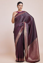 Thumbnail for Monjolika Fashion Glamour And Tradition With This Zari Woven Wine Color Banarasi Satin Silk Saree - Distacart