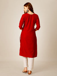Thumbnail for NOZ2TOZ Women Embroidered Cotton Blend Kurta Pant Set - Red
