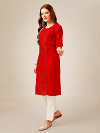Thumbnail for NOZ2TOZ Women Embroidered Cotton Blend Kurta Pant Set - Red