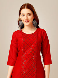 Thumbnail for NOZ2TOZ Women Embroidered Cotton Blend Kurta Pant Set - Red