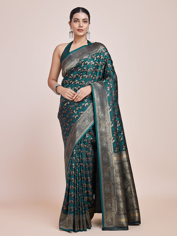 Monjolika Fashion Banarasi Satin Silk Dark Teal Weaving Designer Saree - Distacart