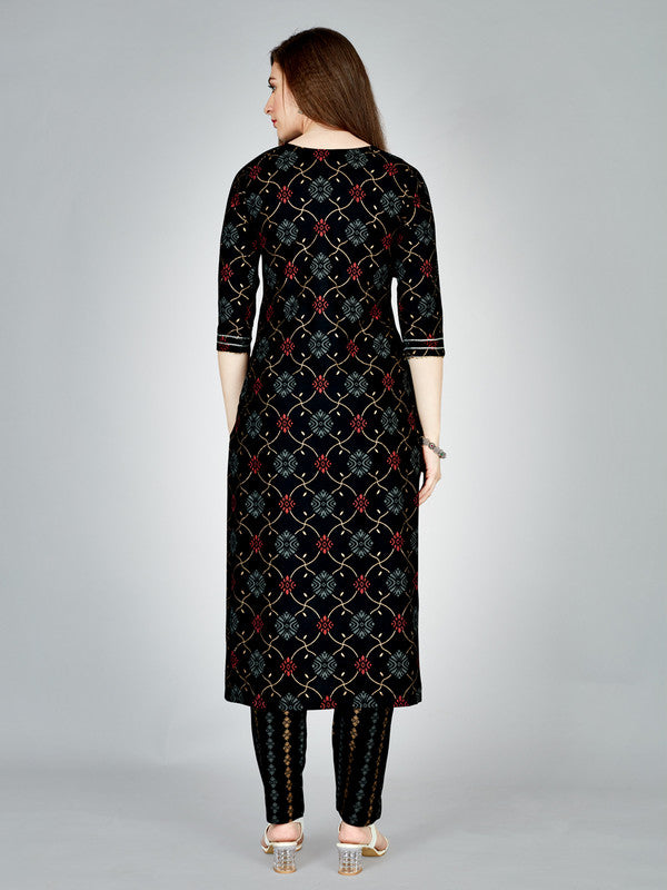 Black Embroidered Women Kurta Pant Set - Hiral Fashion