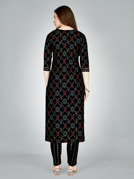 Black Embroidered Women Kurta Pant Set - Hiral Fashion