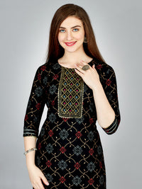 Thumbnail for Black Embroidered Women Kurta Pant Set - Hiral Fashion