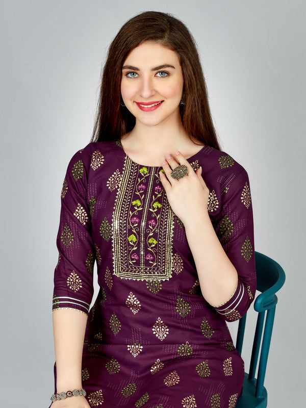 Malishka Women's Embroidered Rayon Kurta Pant Set-Purple - Distacart