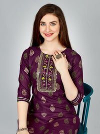 Thumbnail for Malishka Women's Embroidered Rayon Kurta Pant Set-Purple - Distacart