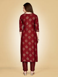 Thumbnail for Maroon Embroidered Women Kurta Pant Set - Hiral Fashion