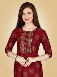 Thumbnail for Maroon Embroidered Women Kurta Pant Set - Hiral Fashion