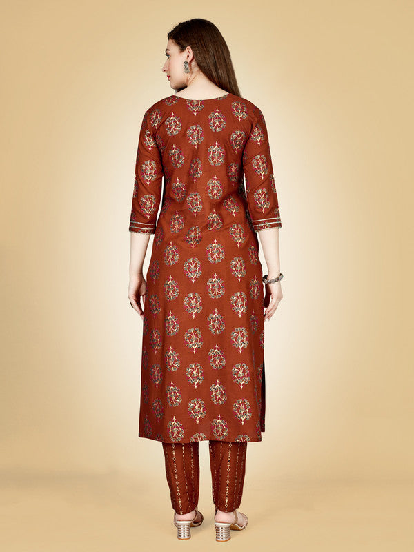 Rust Embroidered Women Kurta Pant Set - Hiral Fashion