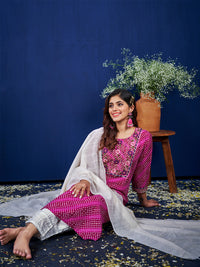 Thumbnail for Purple Women's Kurta Pant Dupatta Set - Hiral Fashion