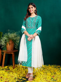 Thumbnail for Green Women's Kurta Pant Dupatta Set - Hiral Fashion