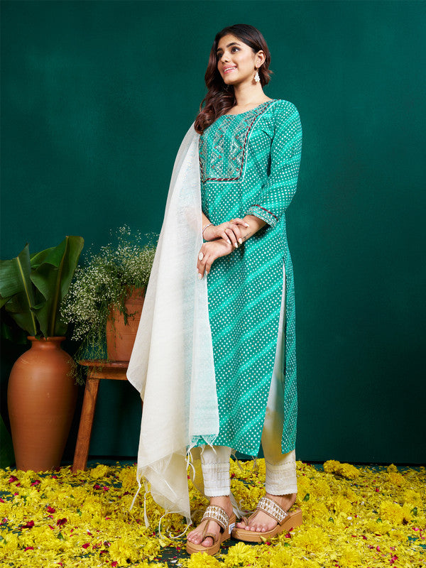 Green Women's Kurta Pant Dupatta Set - Hiral Fashion