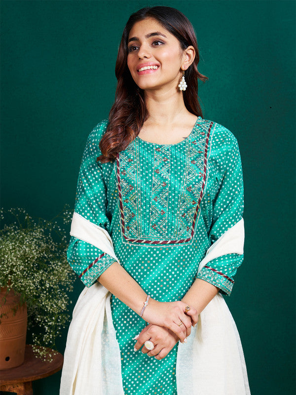 Green Women's Kurta Pant Dupatta Set - Hiral Fashion