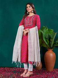 Thumbnail for Pink Women's Kurta Pant Dupatta Set - Hiral Fashion