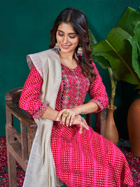 Thumbnail for Pink Women's Kurta Pant Dupatta Set - Hiral Fashion