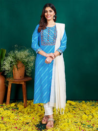 Thumbnail for Blue Women's Kurta Pant Dupatta Set - Hiral Fashion