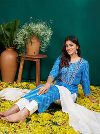 Thumbnail for Blue Women's Kurta Pant Dupatta Set - Hiral Fashion