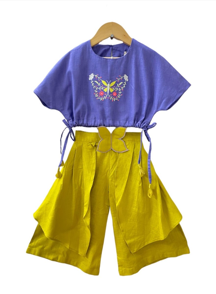 ArthLife Mustard Purple Butterfly Embroidered Co-Ord Set - Distacart