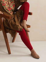 Thumbnail for trueBrowns Brown Kashmiri Floral Embroidered Woollen Phiran Kurta - Distacart