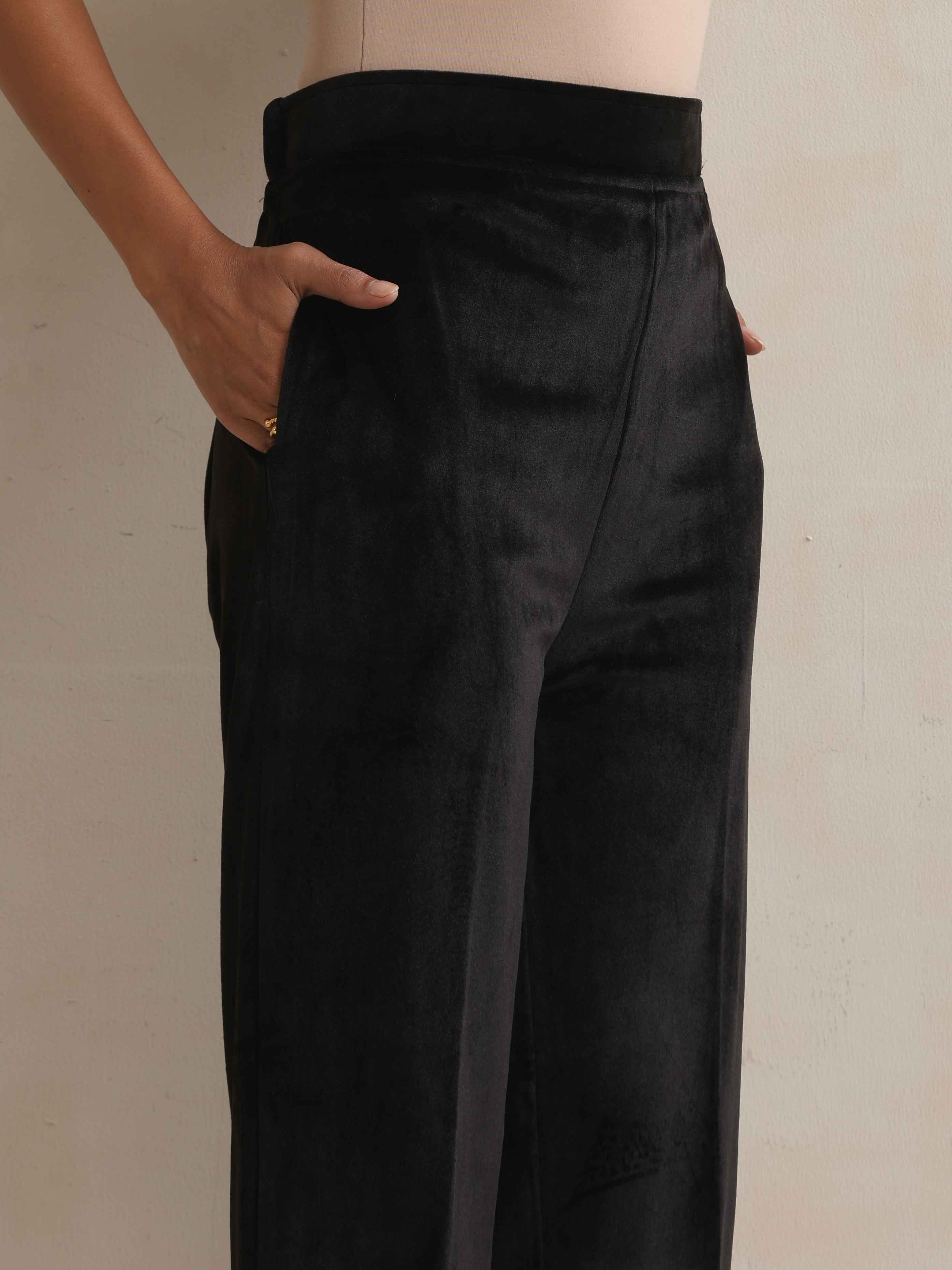 trueBrowns Black Velvet Geometric Embroidered Kurta Pant Dupatta Set - Distacart