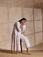 Thumbnail for trueBrowns White With Pink Blue Buta Block Print Cotton Kurta Pant Set - Distacart