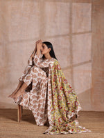 Thumbnail for trueBrowns White With Red Yellow Buta Block Print Cotton Kurta Pant Dupatta Set - Distacart