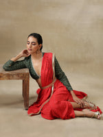 Thumbnail for trueBrowns Red Bandhani Printed Silk Skirt Stitched Saree with Belt - Distacart