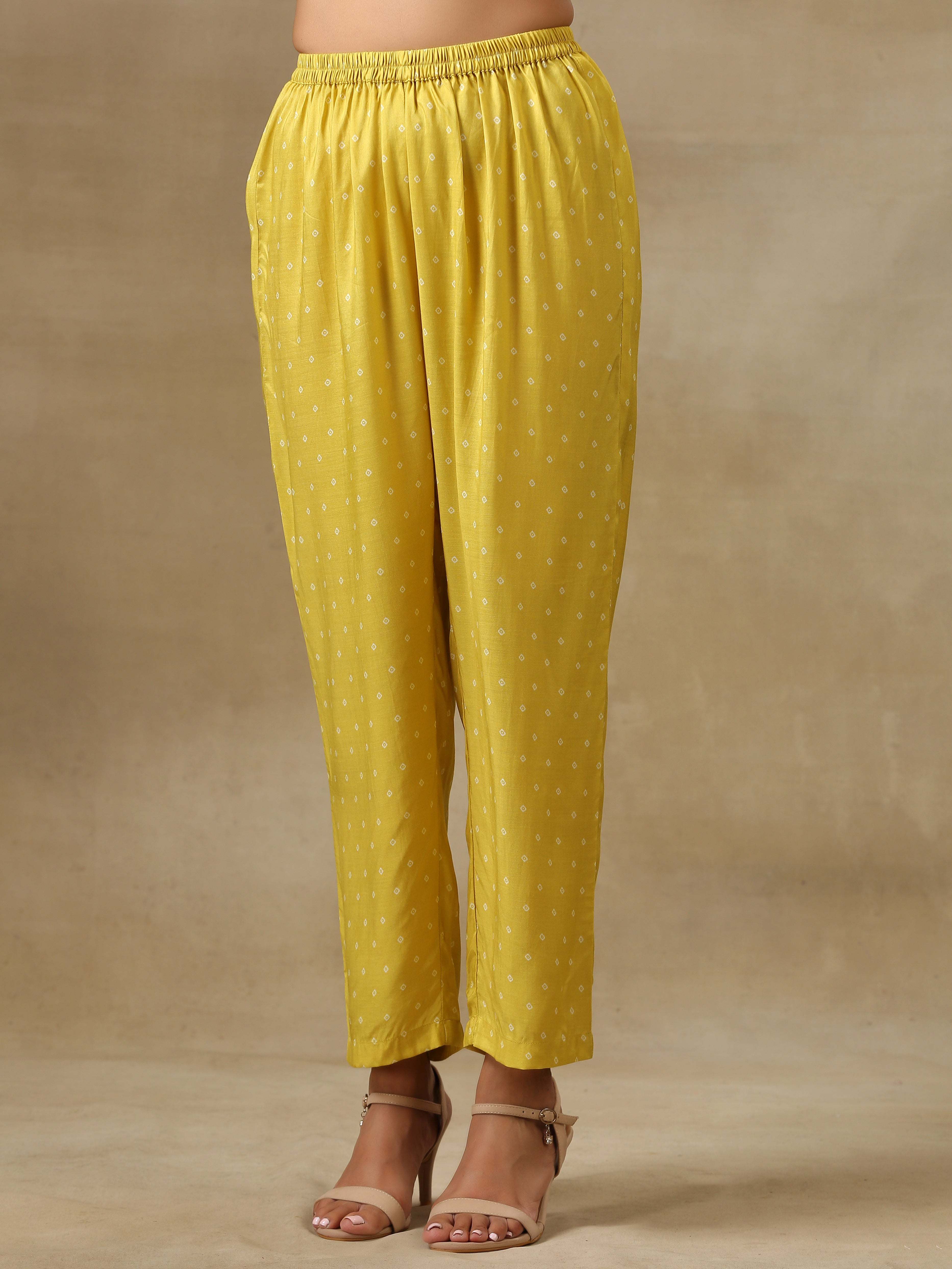 trueBrowns Lime Green Bandhani Printed Silk Drop Shoulder Co-Ord Set - Distacart