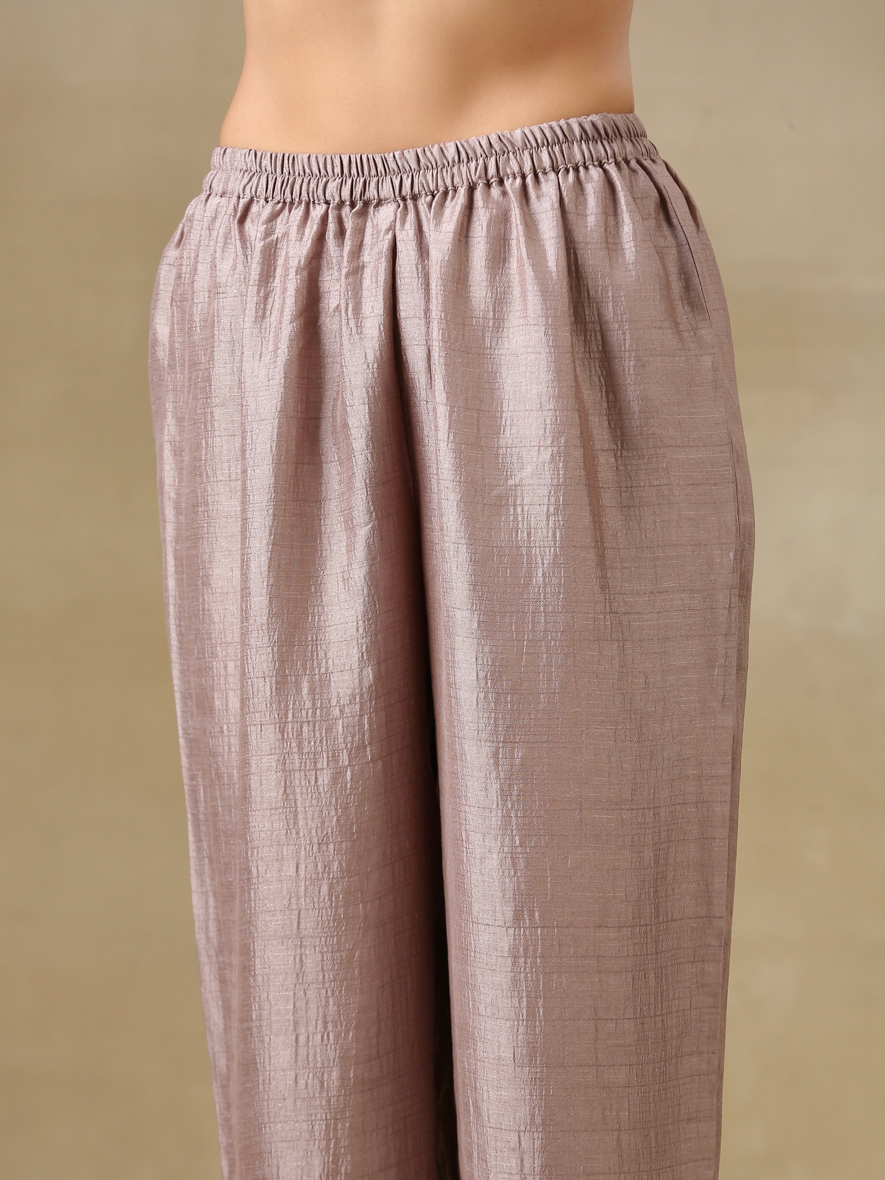 trueBrowns Grey Textured Silk Deep V-Neck Co-Ord Set - Distacart