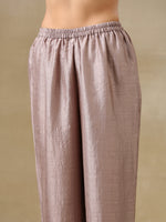 Thumbnail for trueBrowns Grey Textured Silk Deep V-Neck Co-Ord Set - Distacart