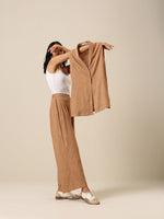 Thumbnail for trueBrowns Beige Slub Texture Sleevesless Jacket Pant Set - Distacart